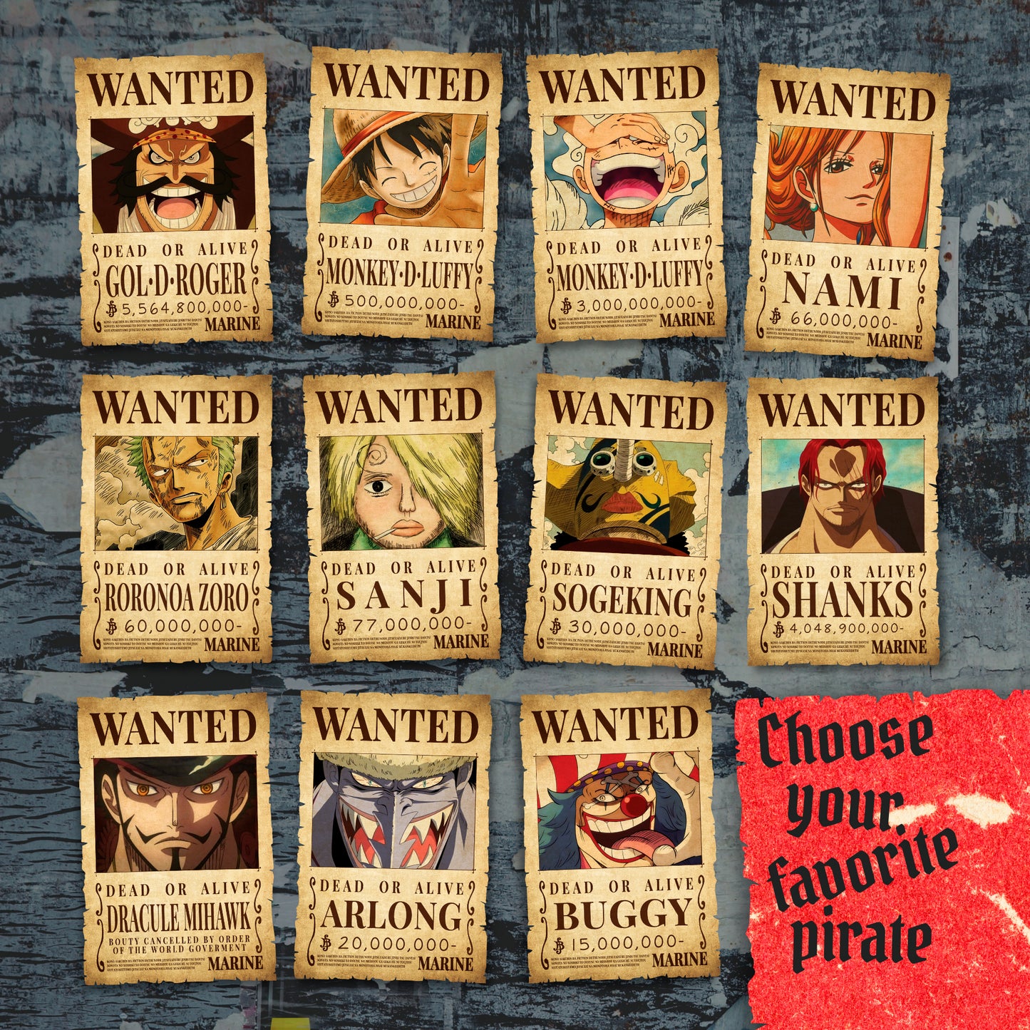 Anime One Piece Wanted Posters -  Fanart Canvas Piece